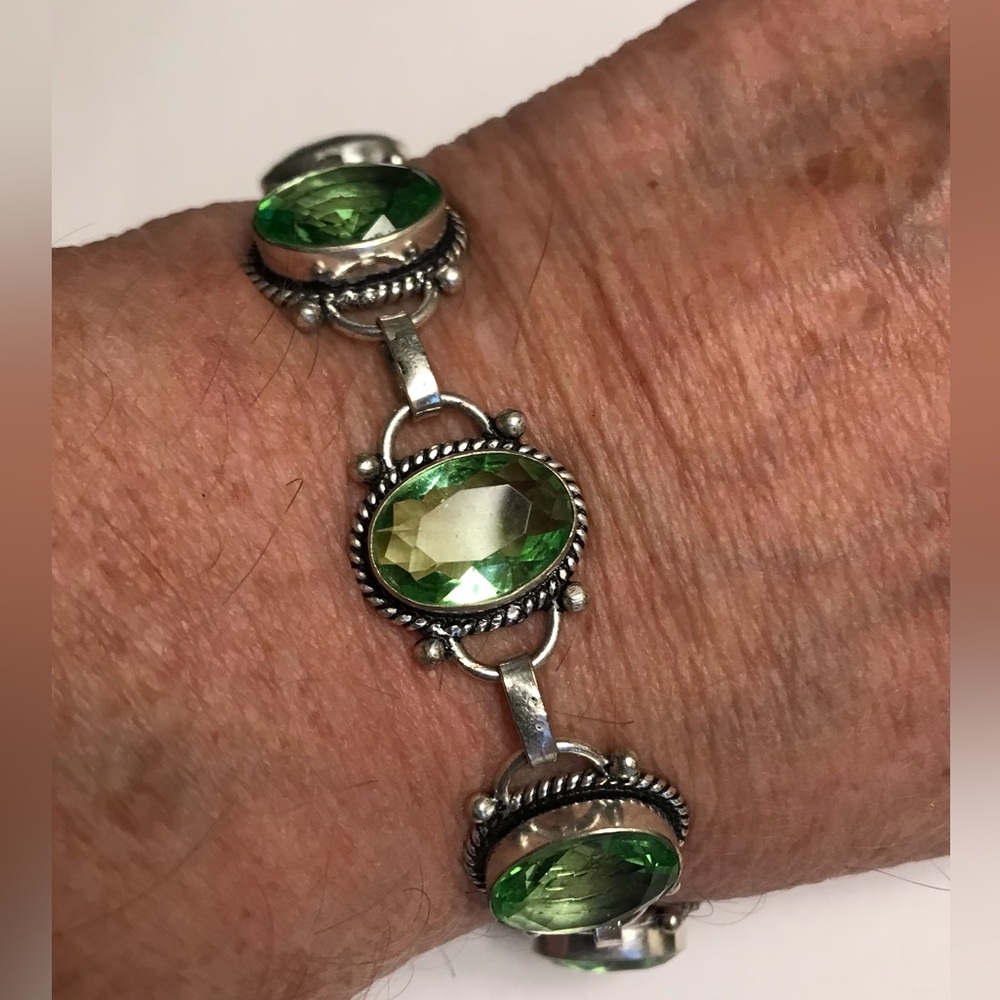 Peridot Stamped 925 Sterling Silver Bracelet